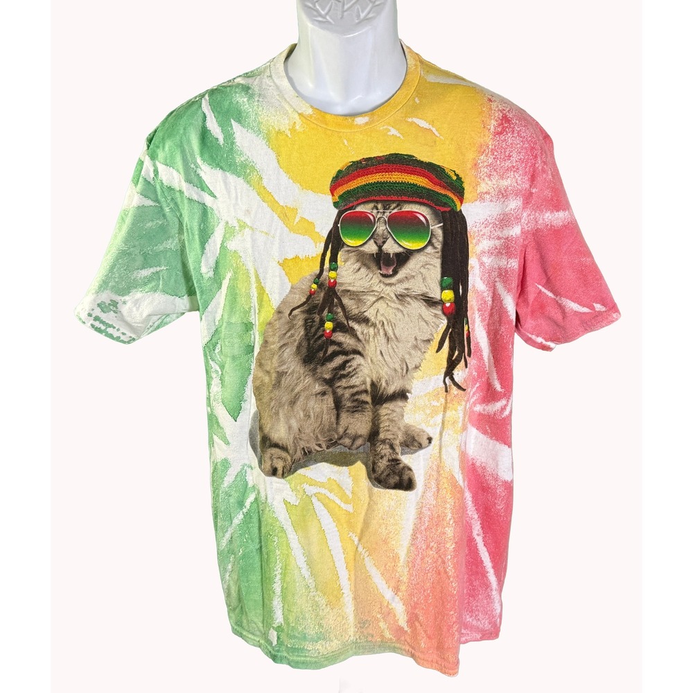Chemistry Graphic T-Shirt L Multicolor Rasta Cat Tie Dye Reggaeā Short Sleeve